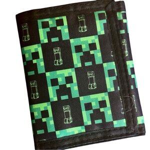 Minecraft Creeper Trifold Gamer Wallet Checkered Print, Green/Black